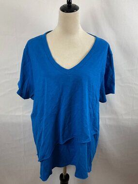 Soft Surroundings T-Shirt Top Bright Blue 2X Tiered Short Sleeve
